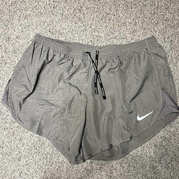 Nike women's Gray Athletic Running Shorts with Reflective Swoosh - Picture 2 of 4